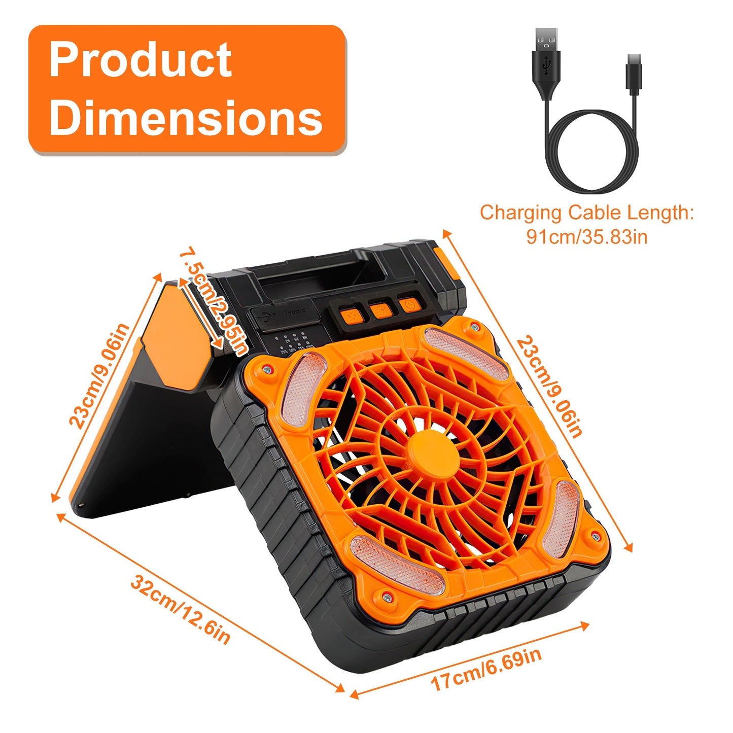 Solar Camping Fan & Power Bank - Portable 3-in1 Cooling, Lighting & Charging Solution
