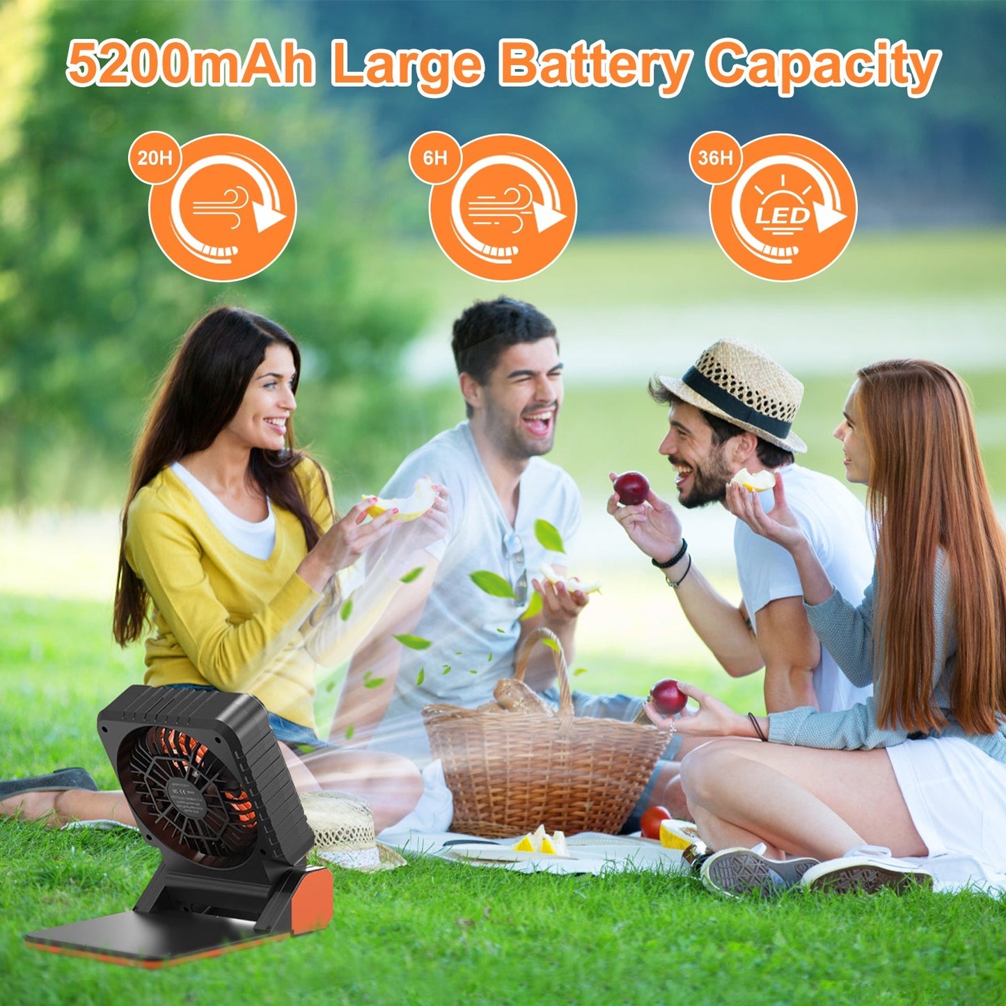 Solar Camping Fan & Power Bank - Portable 3-in1 Cooling, Lighting & Charging Solution