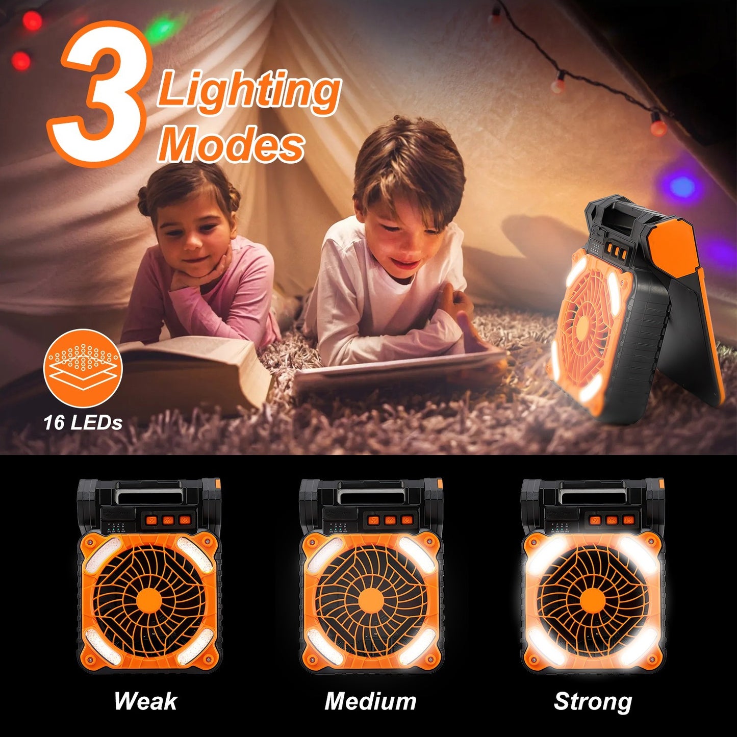 Solar Camping Fan & Power Bank - Portable 3-in1 Cooling, Lighting & Charging Solution